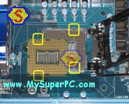 How To Assemble A Computer - PC Assembly Guide, Gigabyte P55A-UD4P Motherboard Processor Socket with Intel Core i7 860 Processor, Key Shown