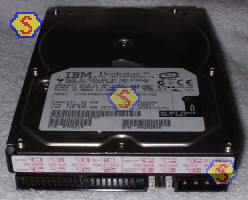 Backside view showing jumper labels on IBM Deskstar 120GXP 80GB hard drive