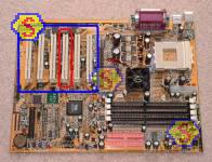 How To Assemble A Computer - PC Assembly Guide, ABIT KR7A Motherboard with PCI slots and PCI slot 3 circled