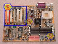 How To Assemble A Computer - PC Assembly Guide, ABIT KR7A Motherboard with PCI slots and PCI slot 6 circled