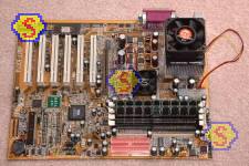 How To Assemble A Computer - PC Assembly Guide, ABIT KR7A-133 motherboard with processor, CPU cooler and two PC2100 memory modules installed