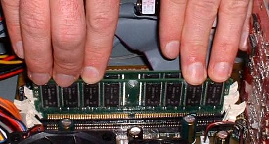 Computer Memory Upgrade - Apply Straight Down Pressure To Install SDRAM, DDR, DDR2